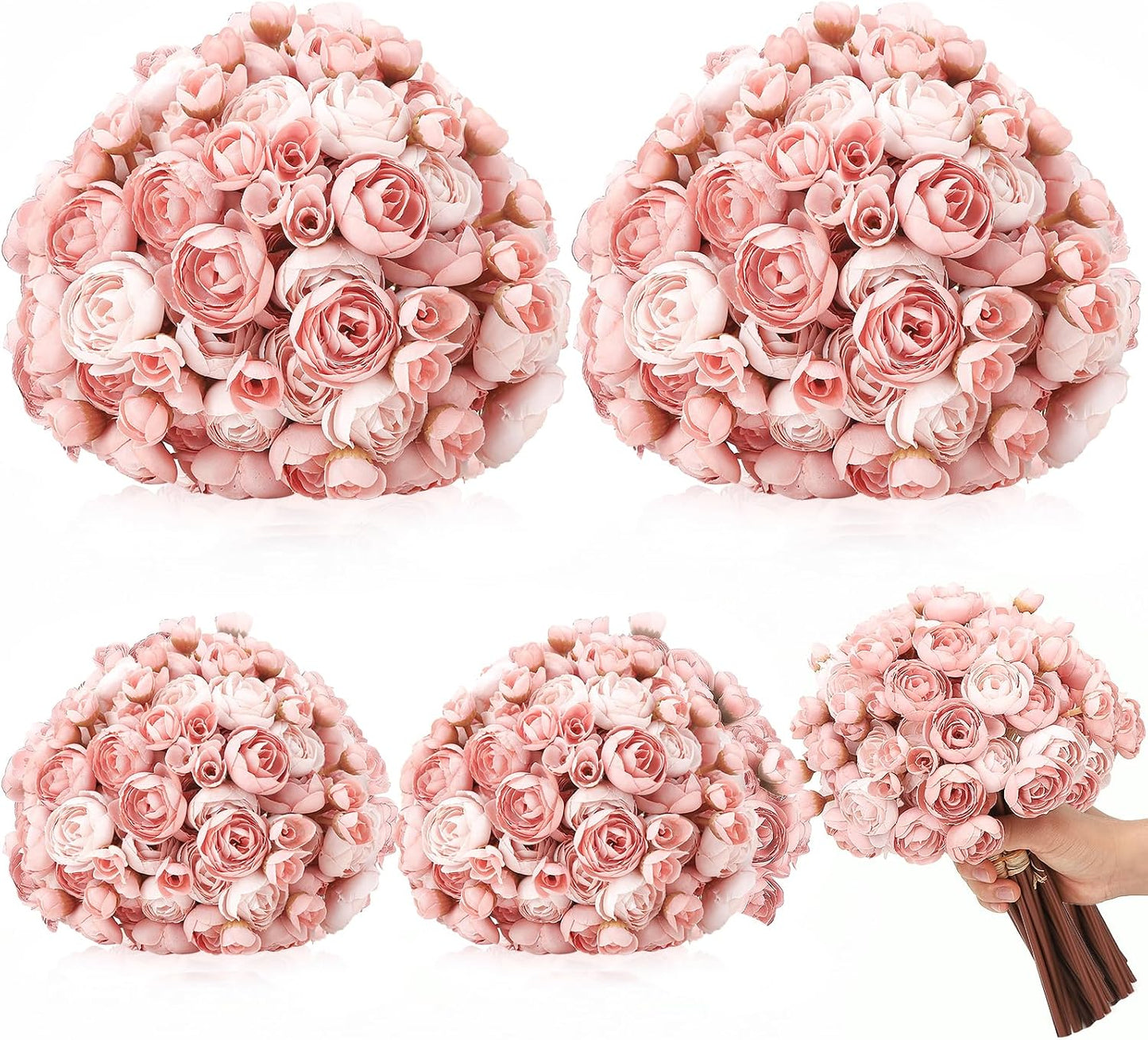 5 Bouquets Cream Ranunculus Artificial Flowers | 30 Pcs Silk Mini Faux Ranunculus Bouquet for Wedding, Bridal Shower, Centerpieces, and DIY Decorations