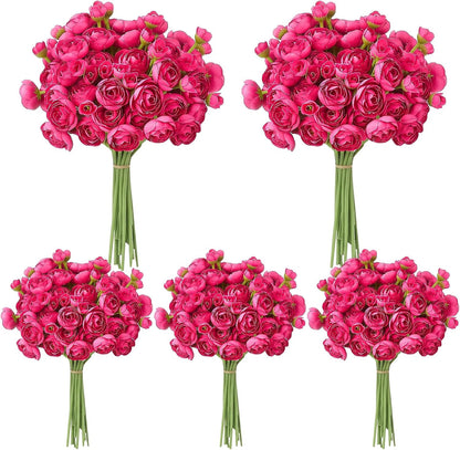 5 Bouquets Cream Ranunculus Artificial Flowers | 30 Pcs Silk Mini Faux Ranunculus Bouquet for Wedding, Bridal Shower, Centerpieces, and DIY Decorations