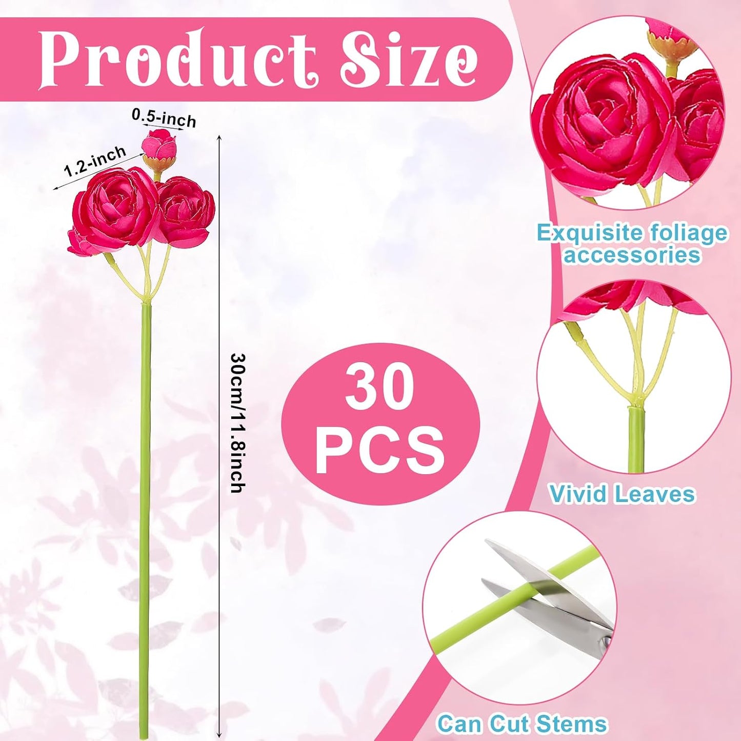 5 Bouquets Cream Ranunculus Artificial Flowers | 30 Pcs Silk Mini Faux Ranunculus Bouquet for Wedding, Bridal Shower, Centerpieces, and DIY Decorations