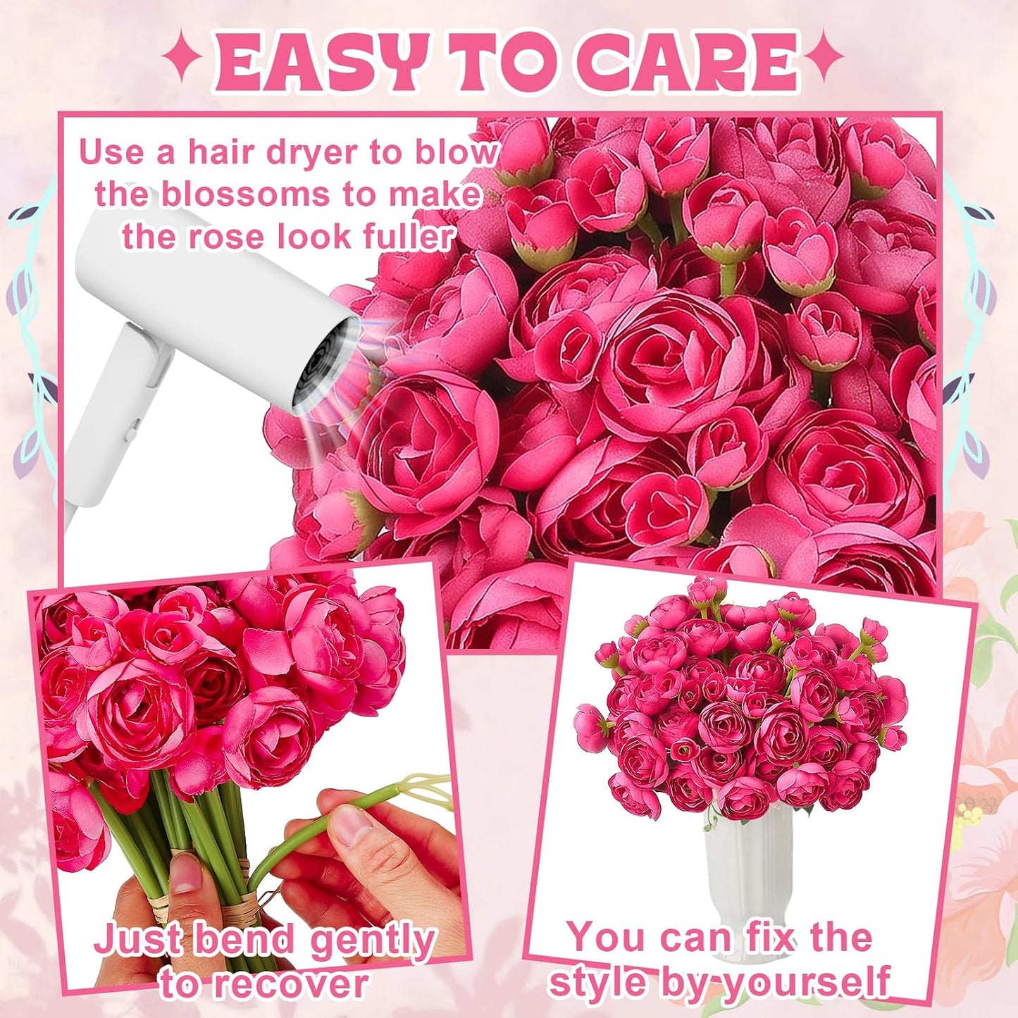 5 Bouquets Cream Ranunculus Artificial Flowers | 30 Pcs Silk Mini Faux Ranunculus Bouquet for Wedding, Bridal Shower, Centerpieces, and DIY Decorations