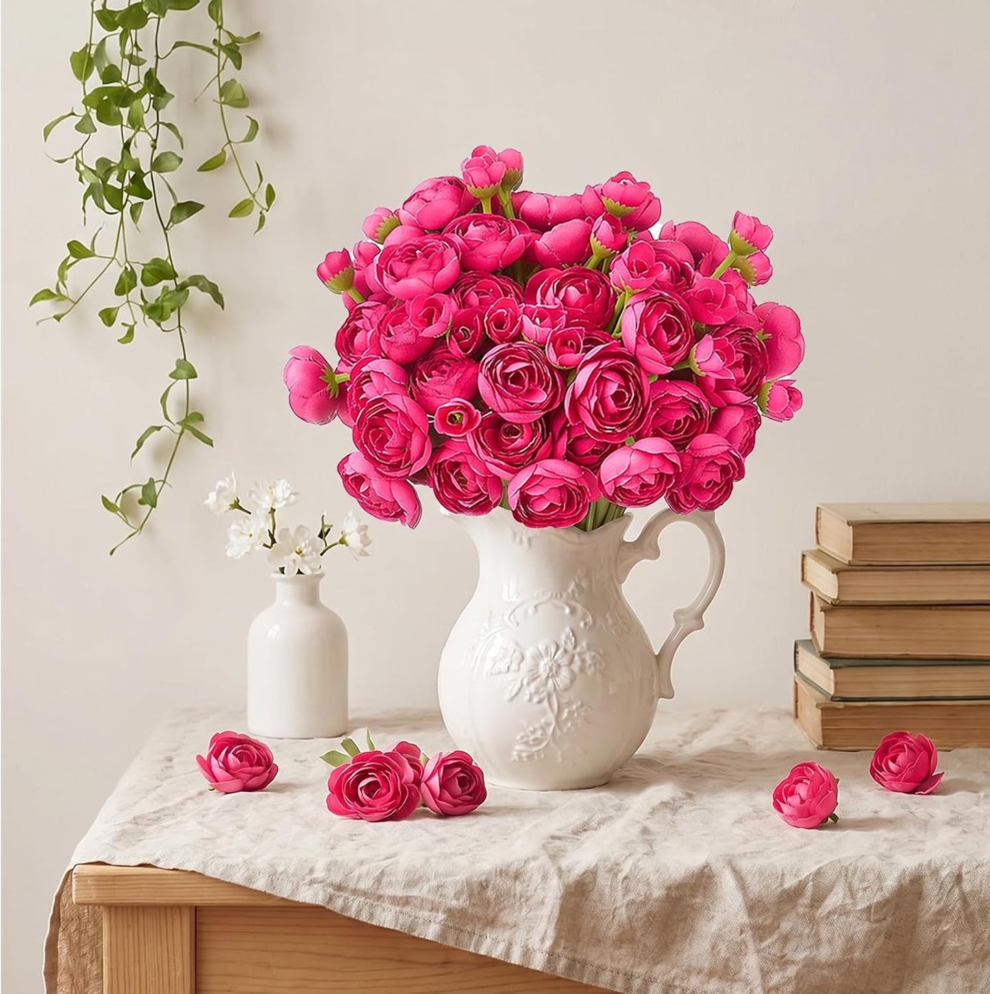 5 Bouquets Cream Ranunculus Artificial Flowers | 30 Pcs Silk Mini Faux Ranunculus Bouquet for Wedding, Bridal Shower, Centerpieces, and DIY Decorations