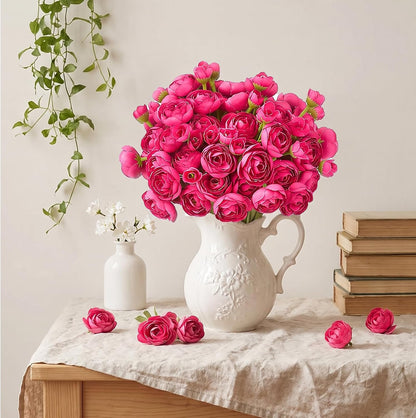 5 Bouquets Cream Ranunculus Artificial Flowers | 30 Pcs Silk Mini Faux Ranunculus Bouquet for Wedding, Bridal Shower, Centerpieces, and DIY Decorations