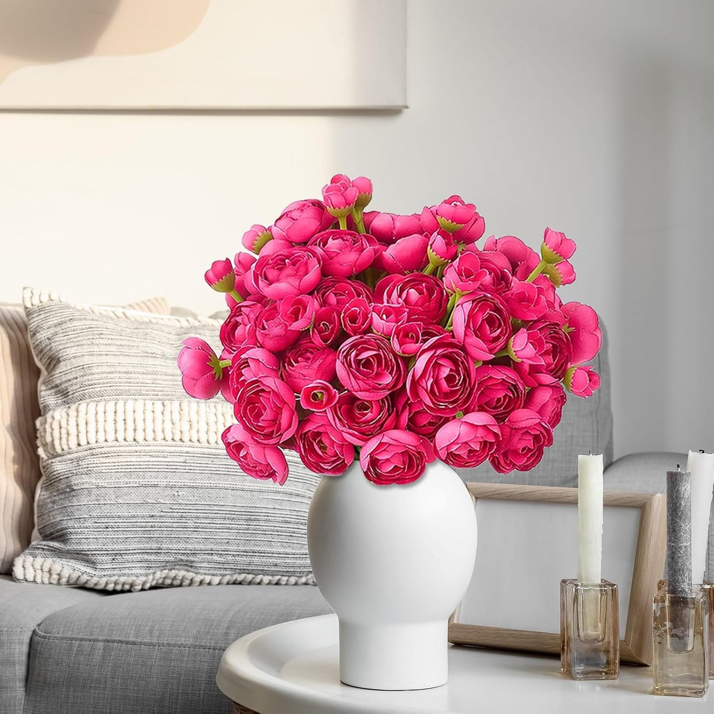 5 Bouquets Cream Ranunculus Artificial Flowers | 30 Pcs Silk Mini Faux Ranunculus Bouquet for Wedding, Bridal Shower, Centerpieces, and DIY Decorations