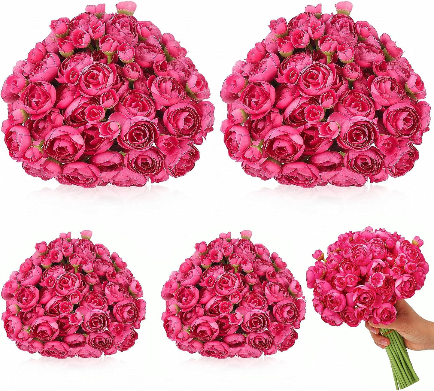 5 Bouquets Cream Ranunculus Artificial Flowers | 30 Pcs Silk Mini Faux Ranunculus Bouquet for Wedding, Bridal Shower, Centerpieces, and DIY Decorations