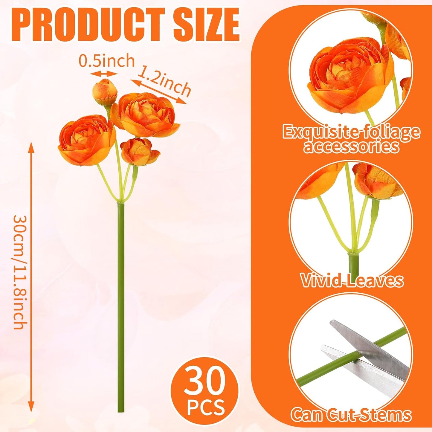 5 Bouquets Cream Ranunculus Artificial Flowers | 30 Pcs Silk Mini Faux Ranunculus Bouquet for Wedding, Bridal Shower, Centerpieces, and DIY Decorations