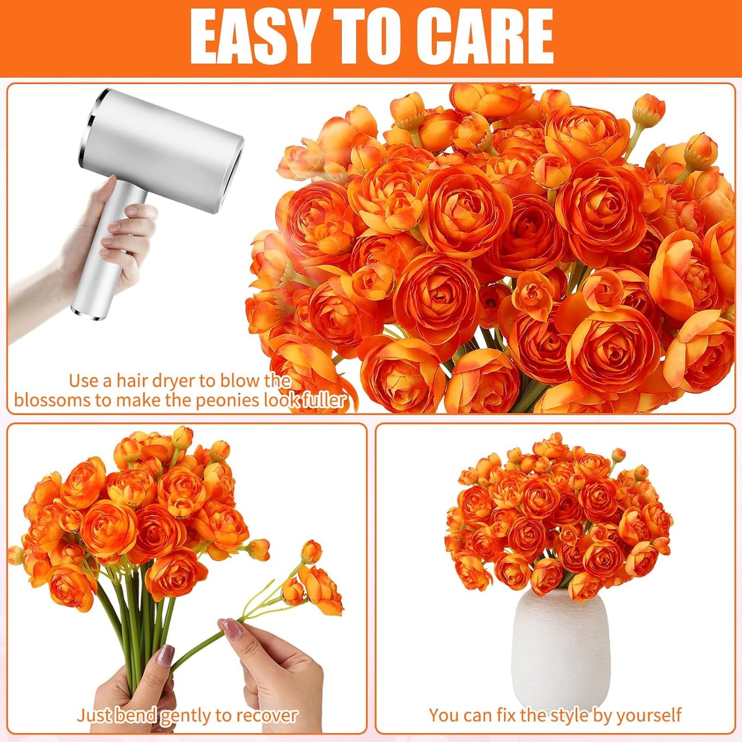 5 Bouquets Cream Ranunculus Artificial Flowers | 30 Pcs Silk Mini Faux Ranunculus Bouquet for Wedding, Bridal Shower, Centerpieces, and DIY Decorations