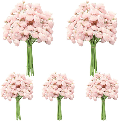 5 Bouquets Cream Ranunculus Artificial Flowers | 30 Pcs Silk Mini Faux Ranunculus Bouquet for Wedding, Bridal Shower, Centerpieces, and DIY Decorations