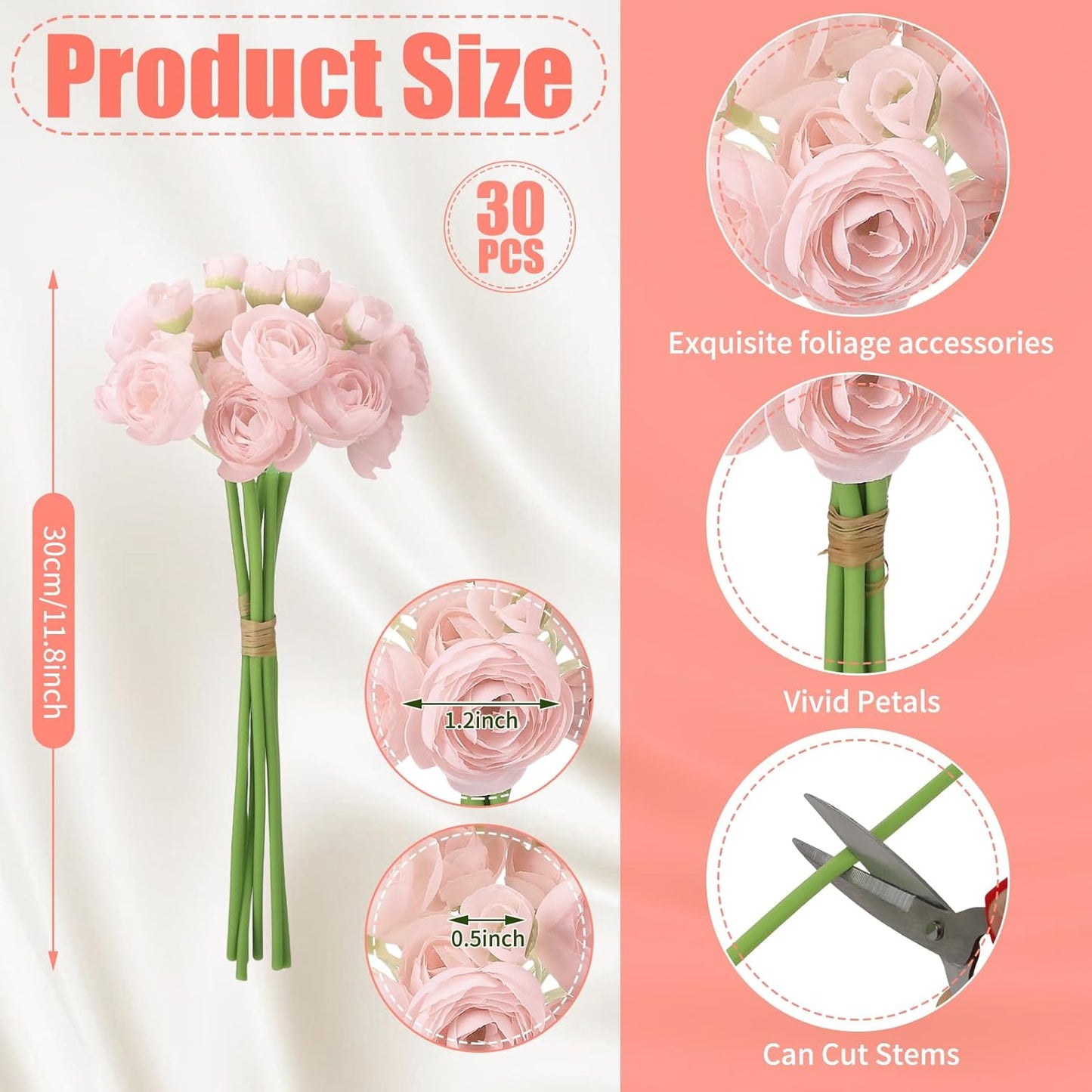 5 Bouquets Cream Ranunculus Artificial Flowers | 30 Pcs Silk Mini Faux Ranunculus Bouquet for Wedding, Bridal Shower, Centerpieces, and DIY Decorations