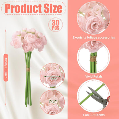 5 Bouquets Cream Ranunculus Artificial Flowers | 30 Pcs Silk Mini Faux Ranunculus Bouquet for Wedding, Bridal Shower, Centerpieces, and DIY Decorations