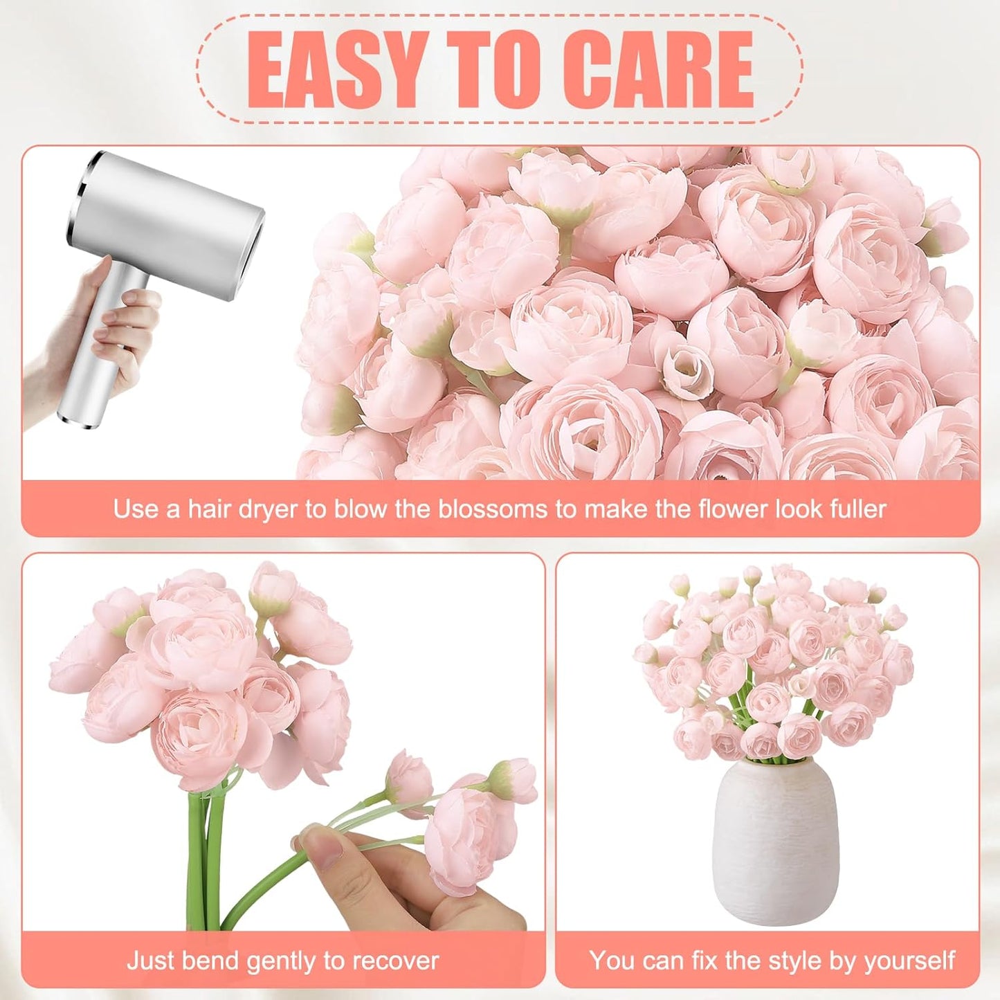 5 Bouquets Cream Ranunculus Artificial Flowers | 30 Pcs Silk Mini Faux Ranunculus Bouquet for Wedding, Bridal Shower, Centerpieces, and DIY Decorations