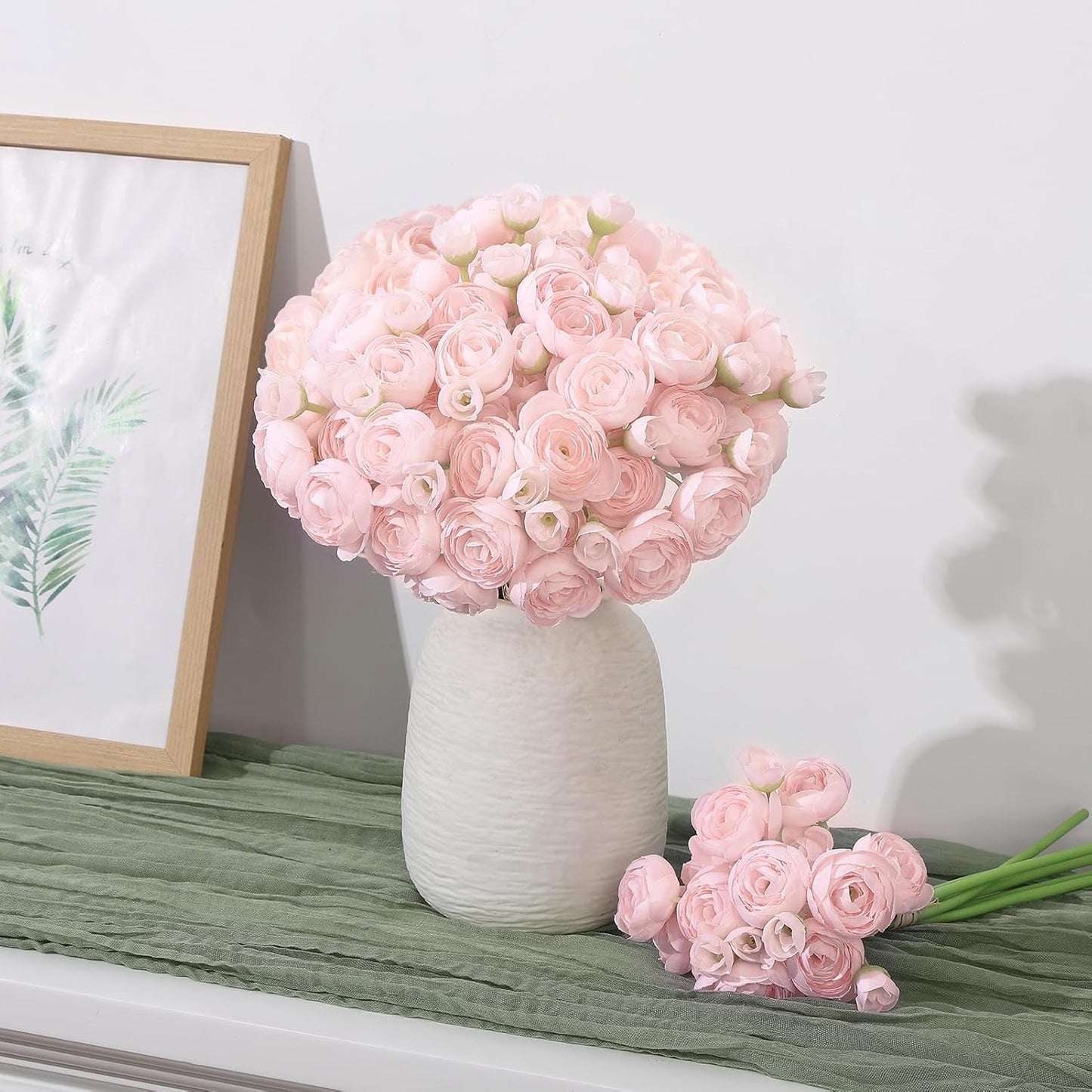 5 Bouquets Cream Ranunculus Artificial Flowers | 30 Pcs Silk Mini Faux Ranunculus Bouquet for Wedding, Bridal Shower, Centerpieces, and DIY Decorations