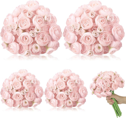 5 Bouquets Cream Ranunculus Artificial Flowers | 30 Pcs Silk Mini Faux Ranunculus Bouquet for Wedding, Bridal Shower, Centerpieces, and DIY Decorations