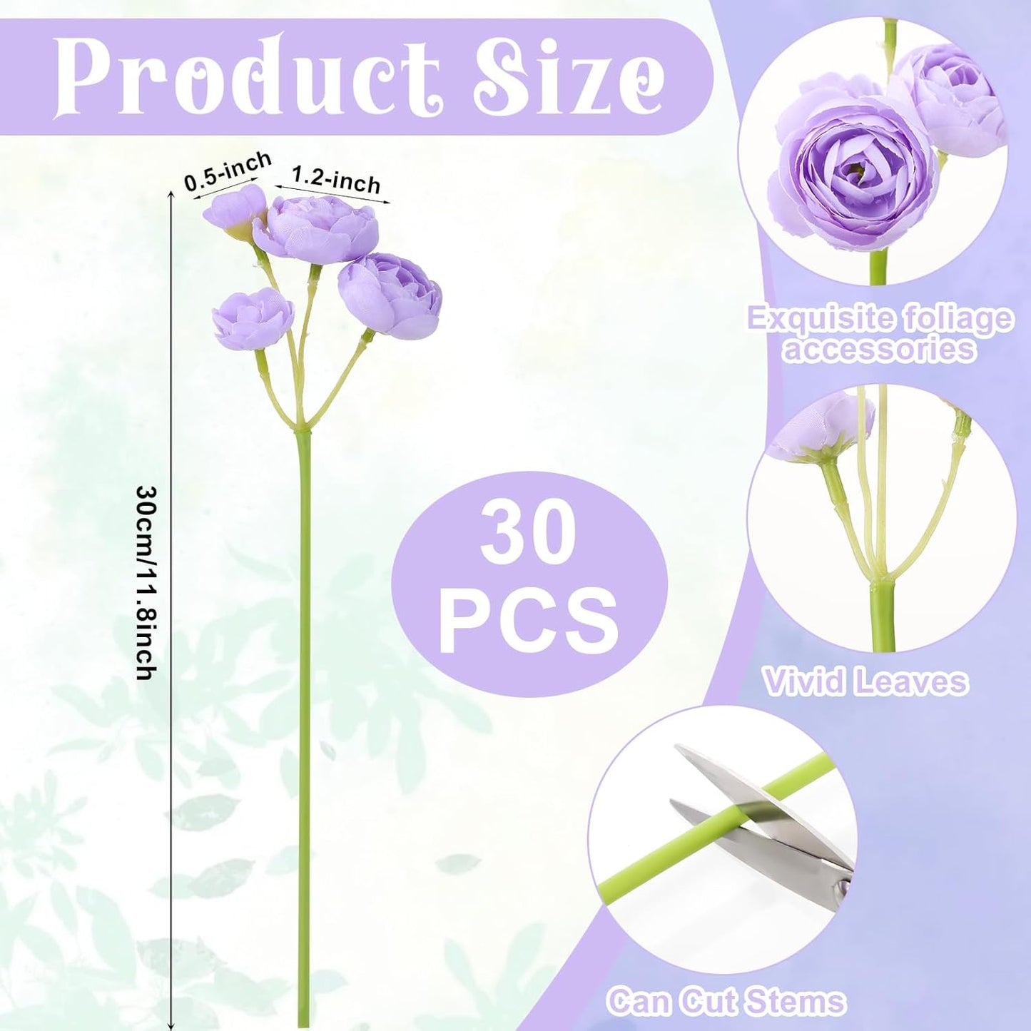 5 Bouquets Cream Ranunculus Artificial Flowers | 30 Pcs Silk Mini Faux Ranunculus Bouquet for Wedding, Bridal Shower, Centerpieces, and DIY Decorations