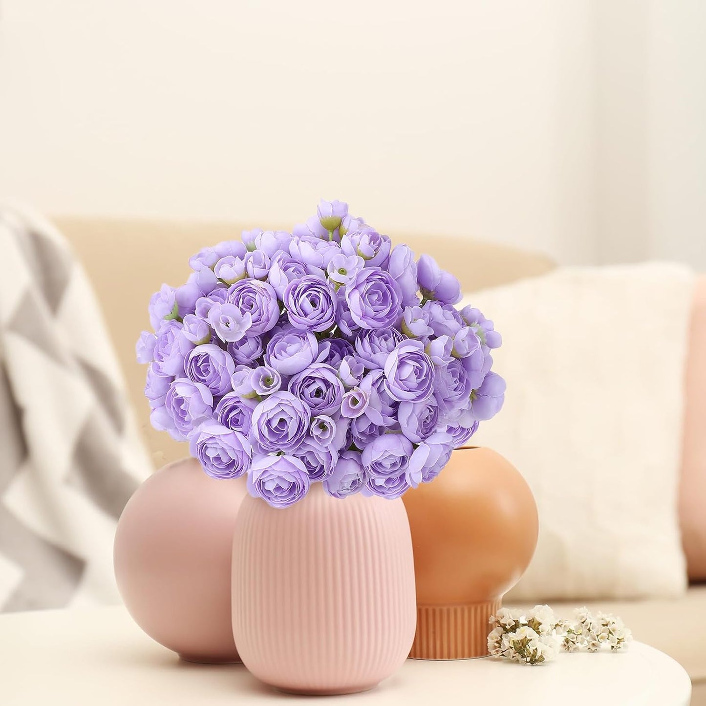 5 Bouquets Cream Ranunculus Artificial Flowers | 30 Pcs Silk Mini Faux Ranunculus Bouquet for Wedding, Bridal Shower, Centerpieces, and DIY Decorations