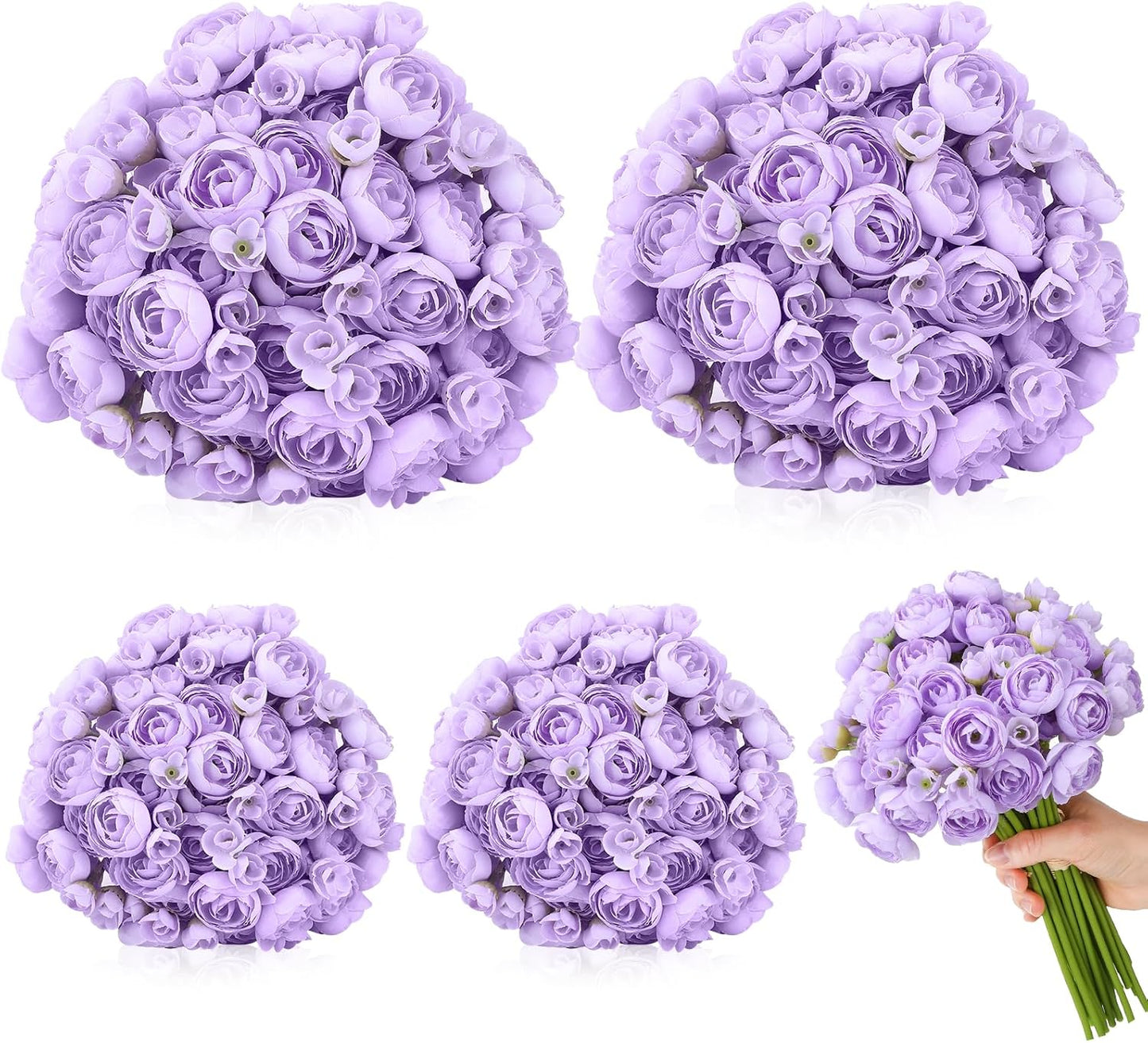 5 Bouquets Cream Ranunculus Artificial Flowers | 30 Pcs Silk Mini Faux Ranunculus Bouquet for Wedding, Bridal Shower, Centerpieces, and DIY Decorations
