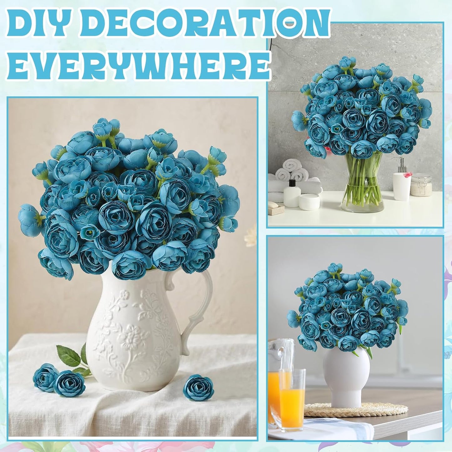 5 Bouquets Cream Ranunculus Artificial Flowers | 30 Pcs Silk Mini Faux Ranunculus Bouquet for Wedding, Bridal Shower, Centerpieces, and DIY Decorations