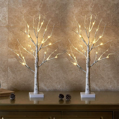Home Decorations Light Up White Birch Tree Indoor Christmas Decor, 4 Pack Battery Operated/USB Lighted Tabletop Money Tree Lamp Led Lights Xmas Wedding Centerpiece Table Room (2 Ft)