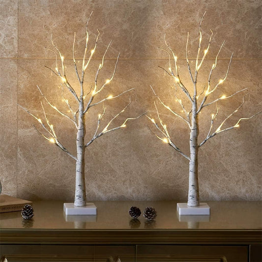 Home Decorations Light Up White Birch Tree Indoor Christmas Decor, 4 Pack Battery Operated/USB Lighted Tabletop Money Tree Lamp Led Lights Xmas Wedding Centerpiece Table Room (2 Ft)