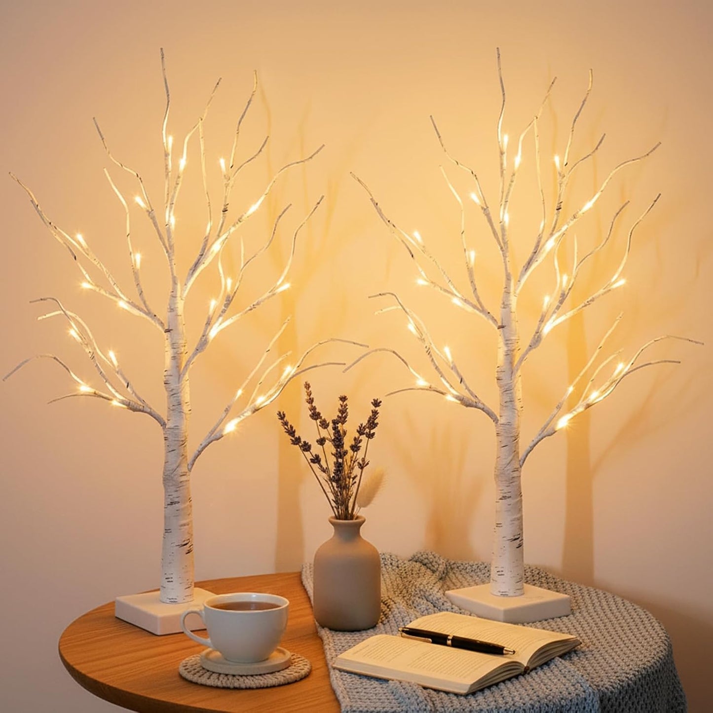 Home Decorations Light Up White Birch Tree Indoor Christmas Decor, 4 Pack Battery Operated/USB Lighted Tabletop Money Tree Lamp Led Lights Xmas Wedding Centerpiece Table Room (2 Ft)