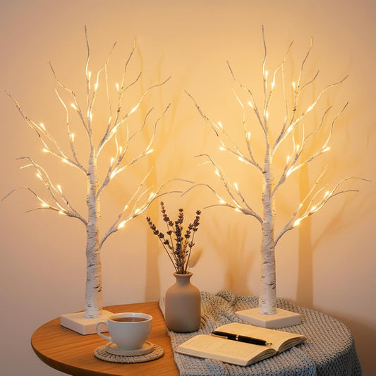 Home Decorations Light Up White Birch Tree Indoor Christmas Decor, 4 Pack Battery Operated/USB Lighted Tabletop Money Tree Lamp Led Lights Xmas Wedding Centerpiece Table Room (2 Ft)