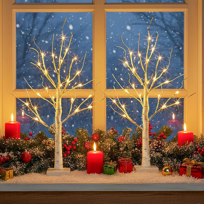 Home Decorations Light Up White Birch Tree Indoor Christmas Decor, 4 Pack Battery Operated/USB Lighted Tabletop Money Tree Lamp Led Lights Xmas Wedding Centerpiece Table Room (2 Ft)
