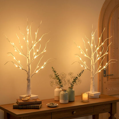 Home Decorations Light Up White Birch Tree Indoor Christmas Decor, 4 Pack Battery Operated/USB Lighted Tabletop Money Tree Lamp Led Lights Xmas Wedding Centerpiece Table Room (2 Ft)