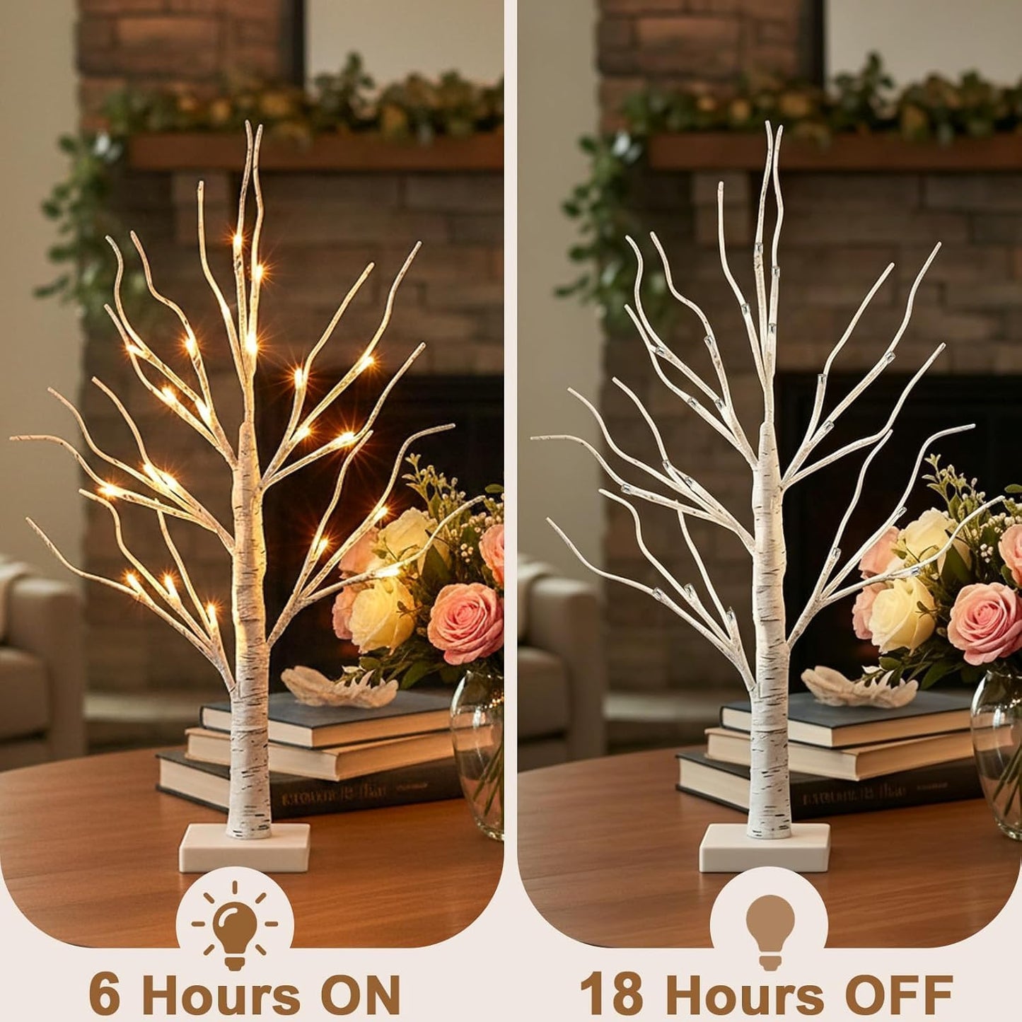 Home Decorations Light Up White Birch Tree Indoor Christmas Decor, 4 Pack Battery Operated/USB Lighted Tabletop Money Tree Lamp Led Lights Xmas Wedding Centerpiece Table Room (2 Ft)