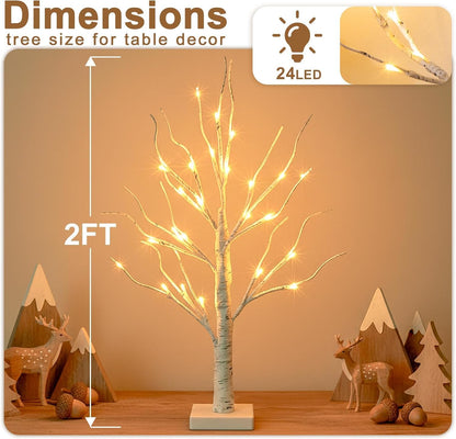 Home Decorations Light Up White Birch Tree Indoor Christmas Decor, 4 Pack Battery Operated/USB Lighted Tabletop Money Tree Lamp Led Lights Xmas Wedding Centerpiece Table Room (2 Ft)