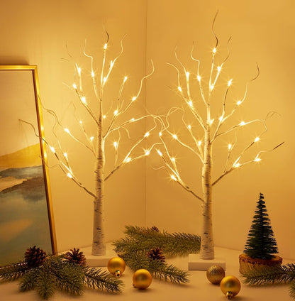 Home Decorations Light Up White Birch Tree Indoor Christmas Decor, 4 Pack Battery Operated/USB Lighted Tabletop Money Tree Lamp Led Lights Xmas Wedding Centerpiece Table Room (2 Ft)
