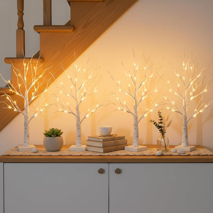 Home Decorations Light Up White Birch Tree Indoor Christmas Decor, 4 Pack Battery Operated/USB Lighted Tabletop Money Tree Lamp Led Lights Xmas Wedding Centerpiece Table Room (2 Ft)