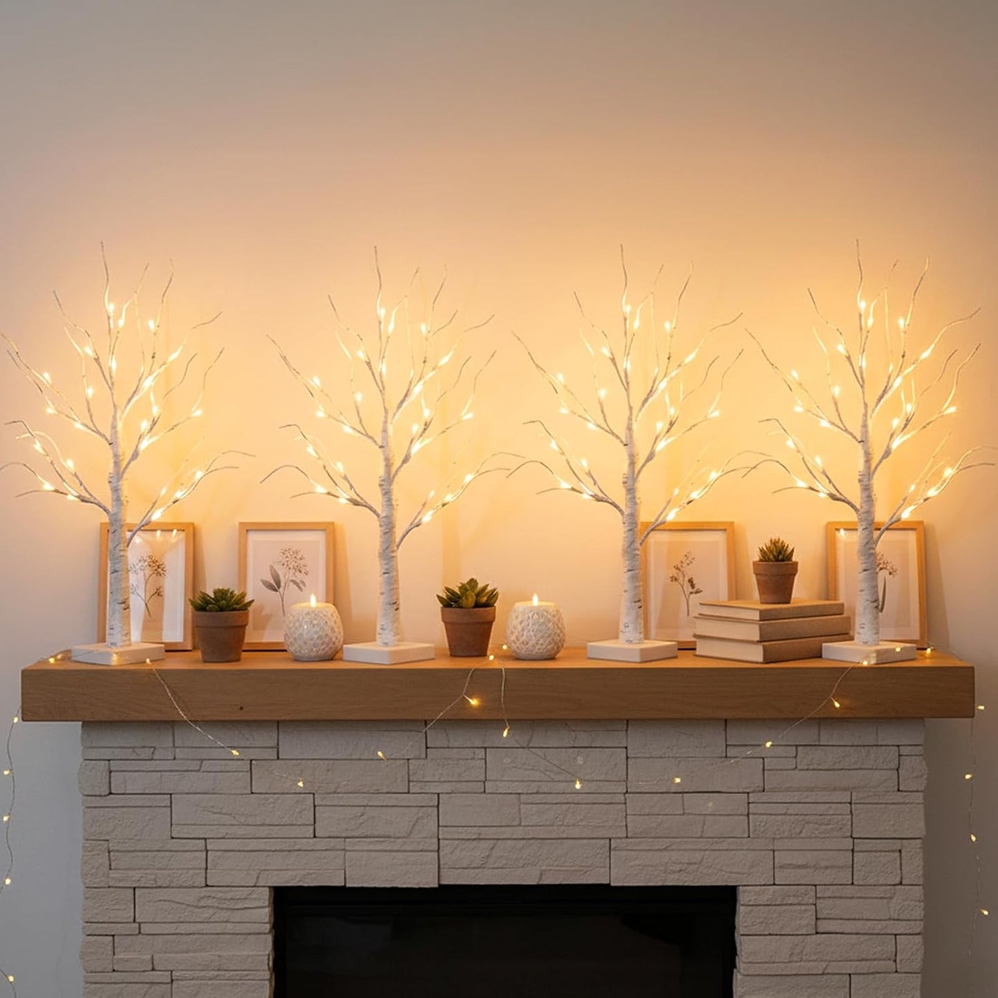 Home Decorations Light Up White Birch Tree Indoor Christmas Decor, 4 Pack Battery Operated/USB Lighted Tabletop Money Tree Lamp Led Lights Xmas Wedding Centerpiece Table Room (2 Ft)