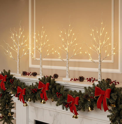 Home Decorations Light Up White Birch Tree Indoor Christmas Decor, 4 Pack Battery Operated/USB Lighted Tabletop Money Tree Lamp Led Lights Xmas Wedding Centerpiece Table Room (2 Ft)