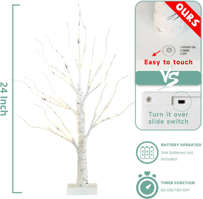 Home Decorations Light Up White Birch Tree Indoor Christmas Decor, 4 Pack Battery Operated/USB Lighted Tabletop Money Tree Lamp Led Lights Xmas Wedding Centerpiece Table Room (2 Ft)
