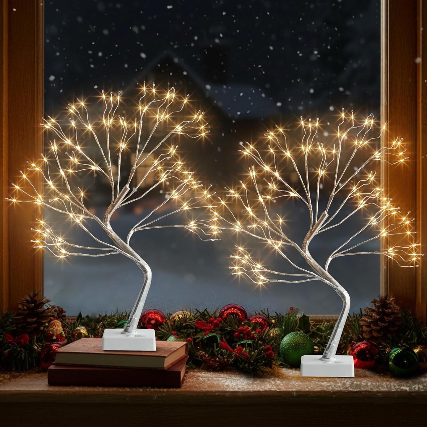 Home Decorations Light Up White Birch Tree Indoor Christmas Decor, 4 Pack Battery Operated/USB Lighted Tabletop Money Tree Lamp Led Lights Xmas Wedding Centerpiece Table Room (2 Ft)