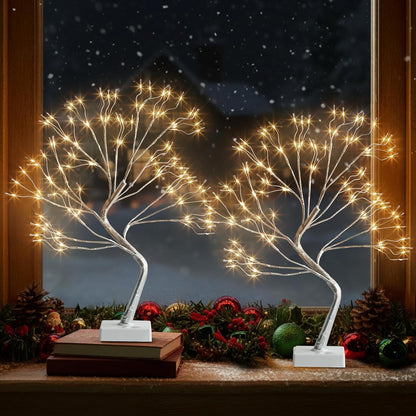 Home Decorations Light Up White Birch Tree Indoor Christmas Decor, 4 Pack Battery Operated/USB Lighted Tabletop Money Tree Lamp Led Lights Xmas Wedding Centerpiece Table Room (2 Ft)