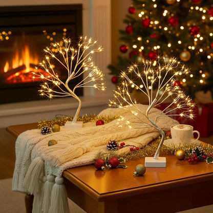 Home Decorations Light Up White Birch Tree Indoor Christmas Decor, 4 Pack Battery Operated/USB Lighted Tabletop Money Tree Lamp Led Lights Xmas Wedding Centerpiece Table Room (2 Ft)