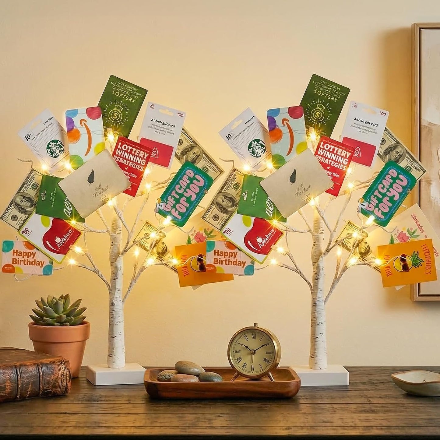Home Decorations Light Up White Birch Tree Indoor Christmas Decor, 4 Pack Battery Operated/USB Lighted Tabletop Money Tree Lamp Led Lights Xmas Wedding Centerpiece Table Room (2 Ft)