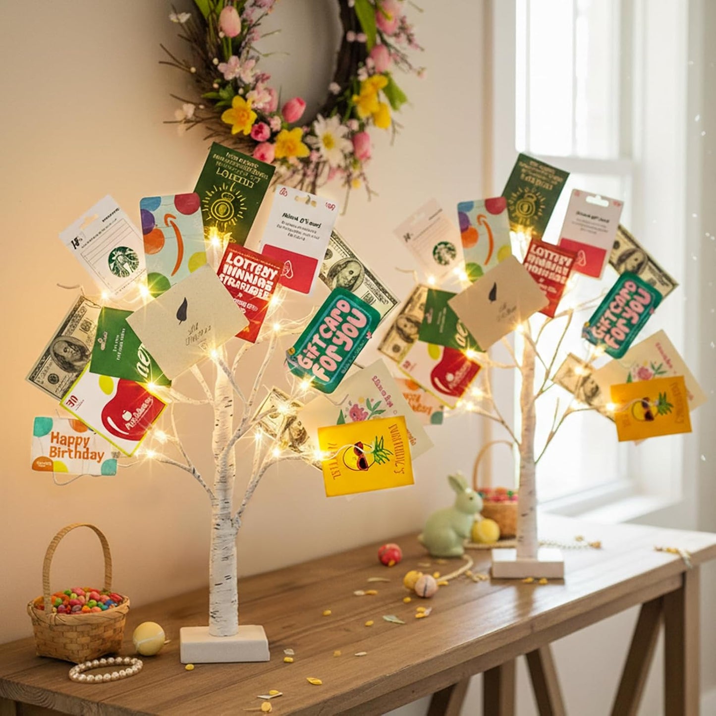 Home Decorations Light Up White Birch Tree Indoor Christmas Decor, 4 Pack Battery Operated/USB Lighted Tabletop Money Tree Lamp Led Lights Xmas Wedding Centerpiece Table Room (2 Ft)