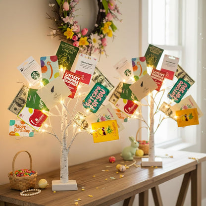 Home Decorations Light Up White Birch Tree Indoor Christmas Decor, 4 Pack Battery Operated/USB Lighted Tabletop Money Tree Lamp Led Lights Xmas Wedding Centerpiece Table Room (2 Ft)