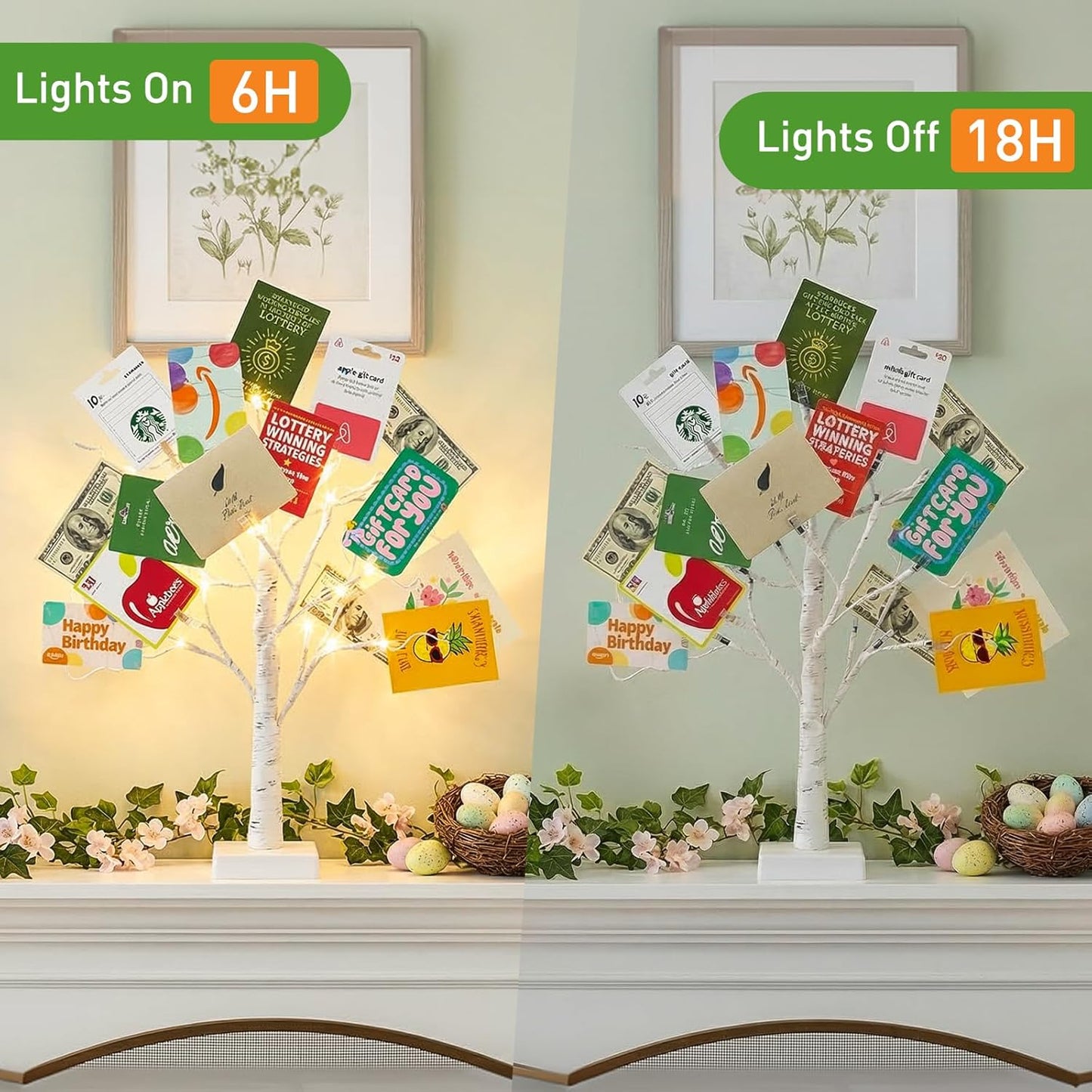 Home Decorations Light Up White Birch Tree Indoor Christmas Decor, 4 Pack Battery Operated/USB Lighted Tabletop Money Tree Lamp Led Lights Xmas Wedding Centerpiece Table Room (2 Ft)