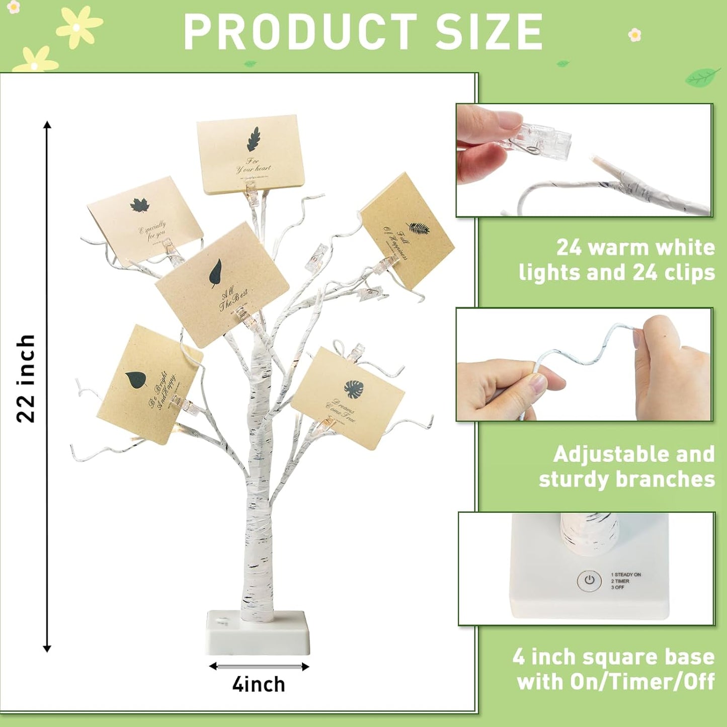 Home Decorations Light Up White Birch Tree Indoor Christmas Decor, 4 Pack Battery Operated/USB Lighted Tabletop Money Tree Lamp Led Lights Xmas Wedding Centerpiece Table Room (2 Ft)