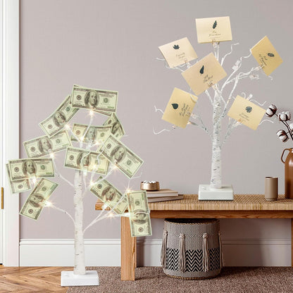 Home Decorations Light Up White Birch Tree Indoor Christmas Decor, 4 Pack Battery Operated/USB Lighted Tabletop Money Tree Lamp Led Lights Xmas Wedding Centerpiece Table Room (2 Ft)