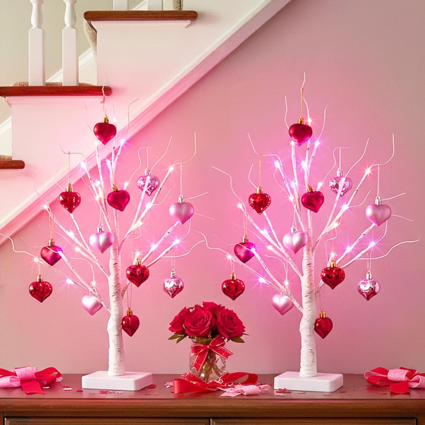 Home Decorations Light Up White Birch Tree Indoor Christmas Decor, 4 Pack Battery Operated/USB Lighted Tabletop Money Tree Lamp Led Lights Xmas Wedding Centerpiece Table Room (2 Ft)