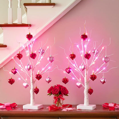 Home Decorations Light Up White Birch Tree Indoor Christmas Decor, 4 Pack Battery Operated/USB Lighted Tabletop Money Tree Lamp Led Lights Xmas Wedding Centerpiece Table Room (2 Ft)