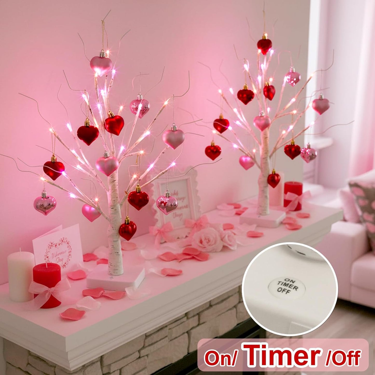 Home Decorations Light Up White Birch Tree Indoor Christmas Decor, 4 Pack Battery Operated/USB Lighted Tabletop Money Tree Lamp Led Lights Xmas Wedding Centerpiece Table Room (2 Ft)