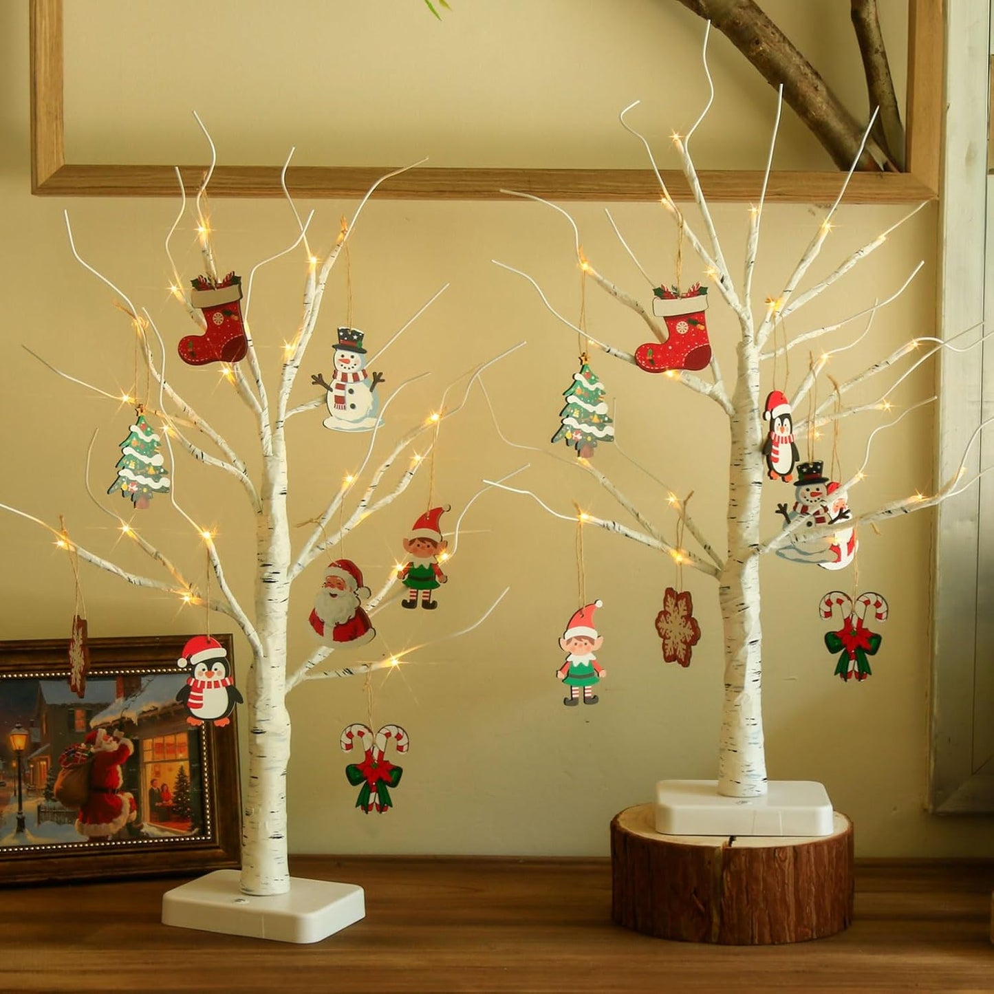 Home Decorations Light Up White Birch Tree Indoor Christmas Decor, 4 Pack Battery Operated/USB Lighted Tabletop Money Tree Lamp Led Lights Xmas Wedding Centerpiece Table Room (2 Ft)