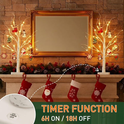 Home Decorations Light Up White Birch Tree Indoor Christmas Decor, 4 Pack Battery Operated/USB Lighted Tabletop Money Tree Lamp Led Lights Xmas Wedding Centerpiece Table Room (2 Ft)