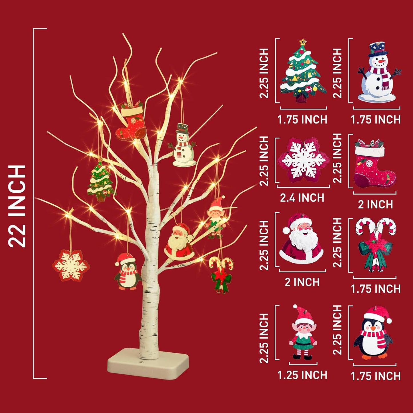 Home Decorations Light Up White Birch Tree Indoor Christmas Decor, 4 Pack Battery Operated/USB Lighted Tabletop Money Tree Lamp Led Lights Xmas Wedding Centerpiece Table Room (2 Ft)