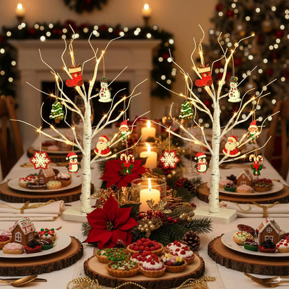 Home Decorations Light Up White Birch Tree Indoor Christmas Decor, 4 Pack Battery Operated/USB Lighted Tabletop Money Tree Lamp Led Lights Xmas Wedding Centerpiece Table Room (2 Ft)