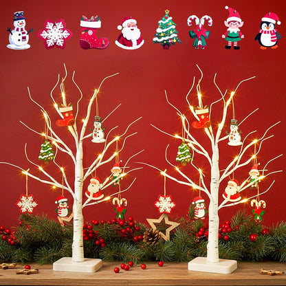 Home Decorations Light Up White Birch Tree Indoor Christmas Decor, 4 Pack Battery Operated/USB Lighted Tabletop Money Tree Lamp Led Lights Xmas Wedding Centerpiece Table Room (2 Ft)